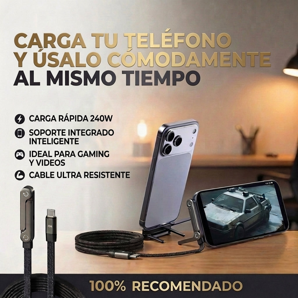CABLE DE CARGA RÁPIDA DE 240 W CON SOPORTE PARA TELÉFONO INTEGRADO - STANDIX™