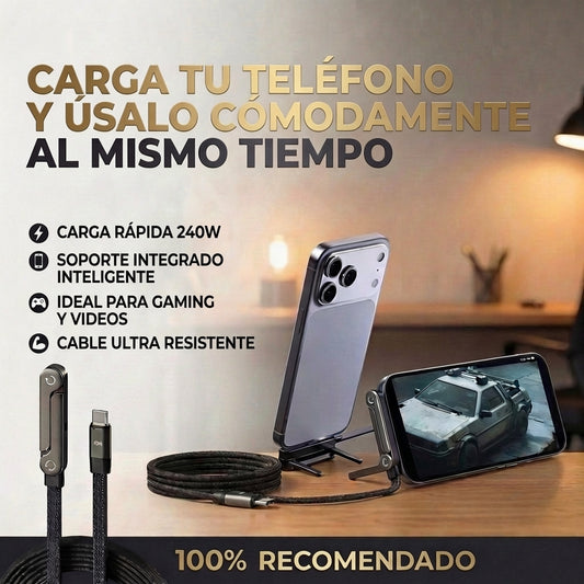 CABLE DE CARGA RÁPIDA DE 240 W CON SOPORTE PARA TELÉFONO INTEGRADO  - STANDIX™